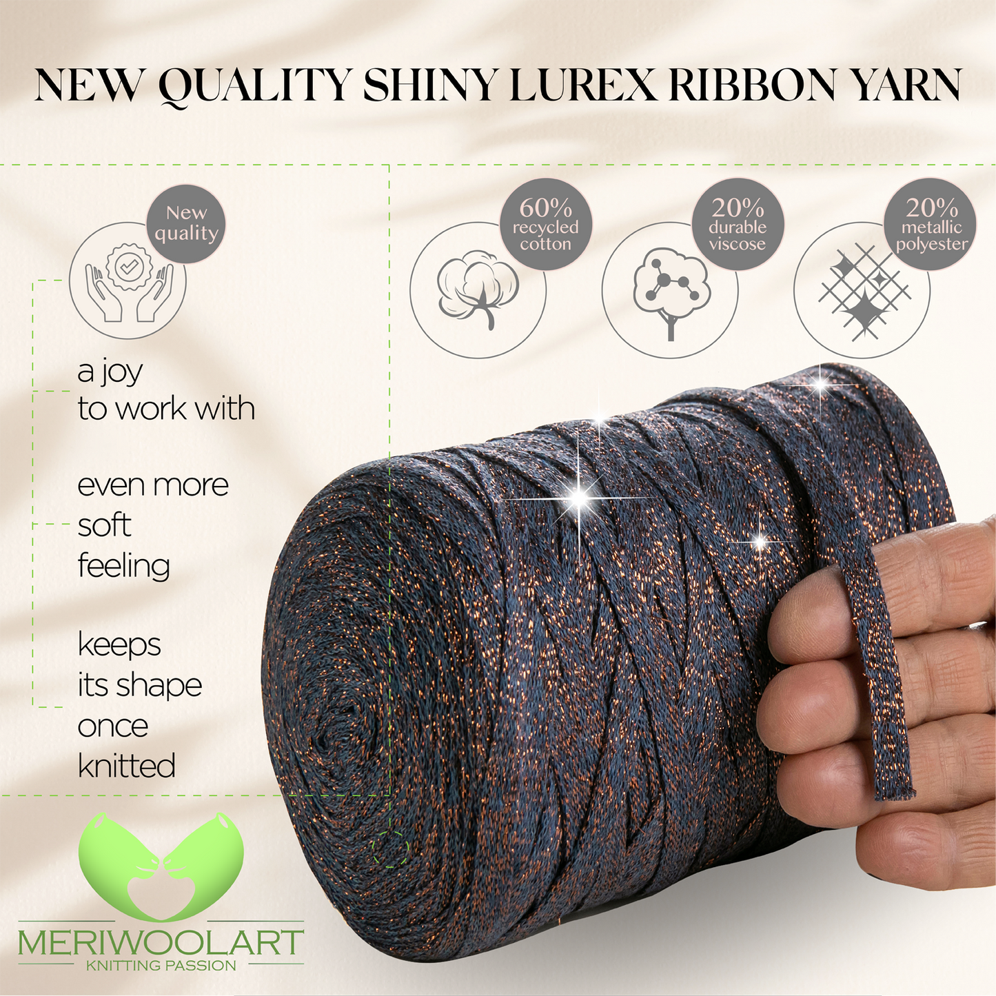Blue Cotton Ribbon Lurex 10mm 125m