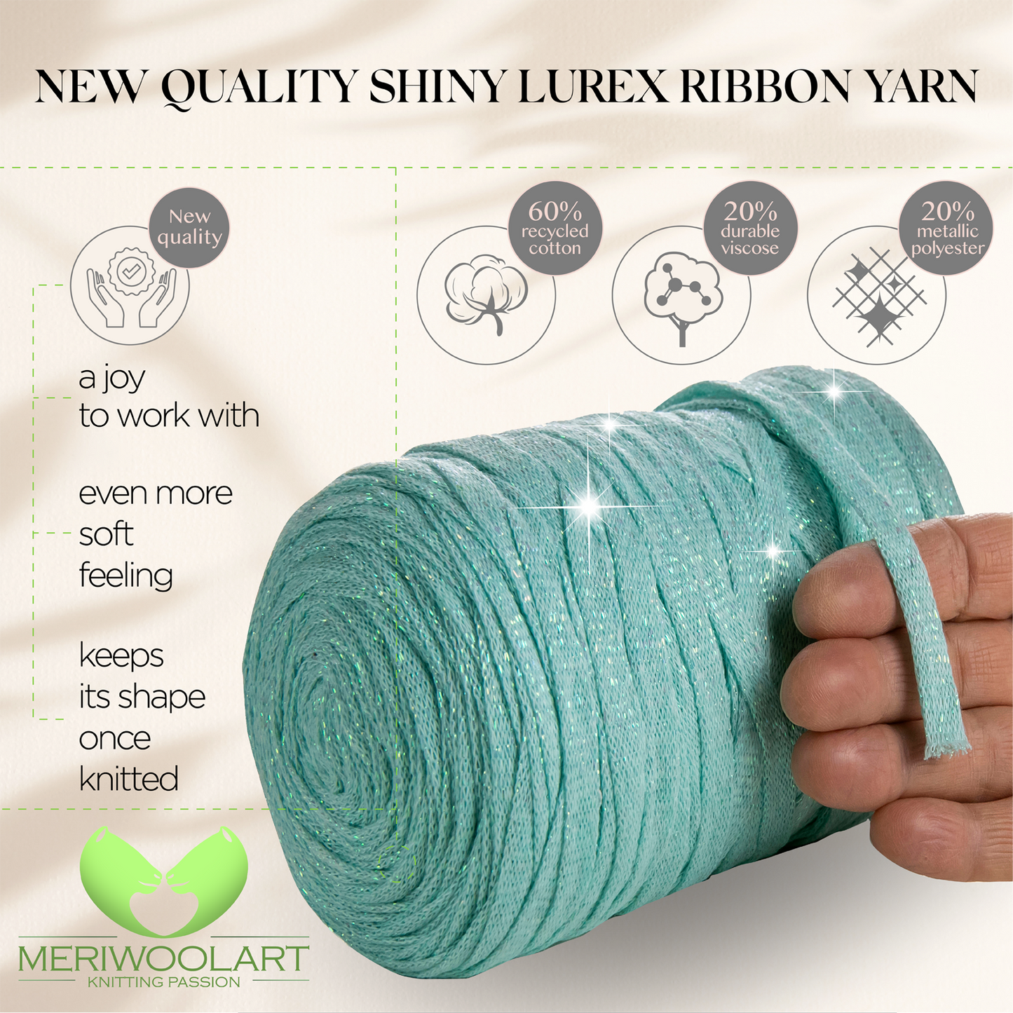Aqua Cotton Ribbon Lurex 10mm 125m
