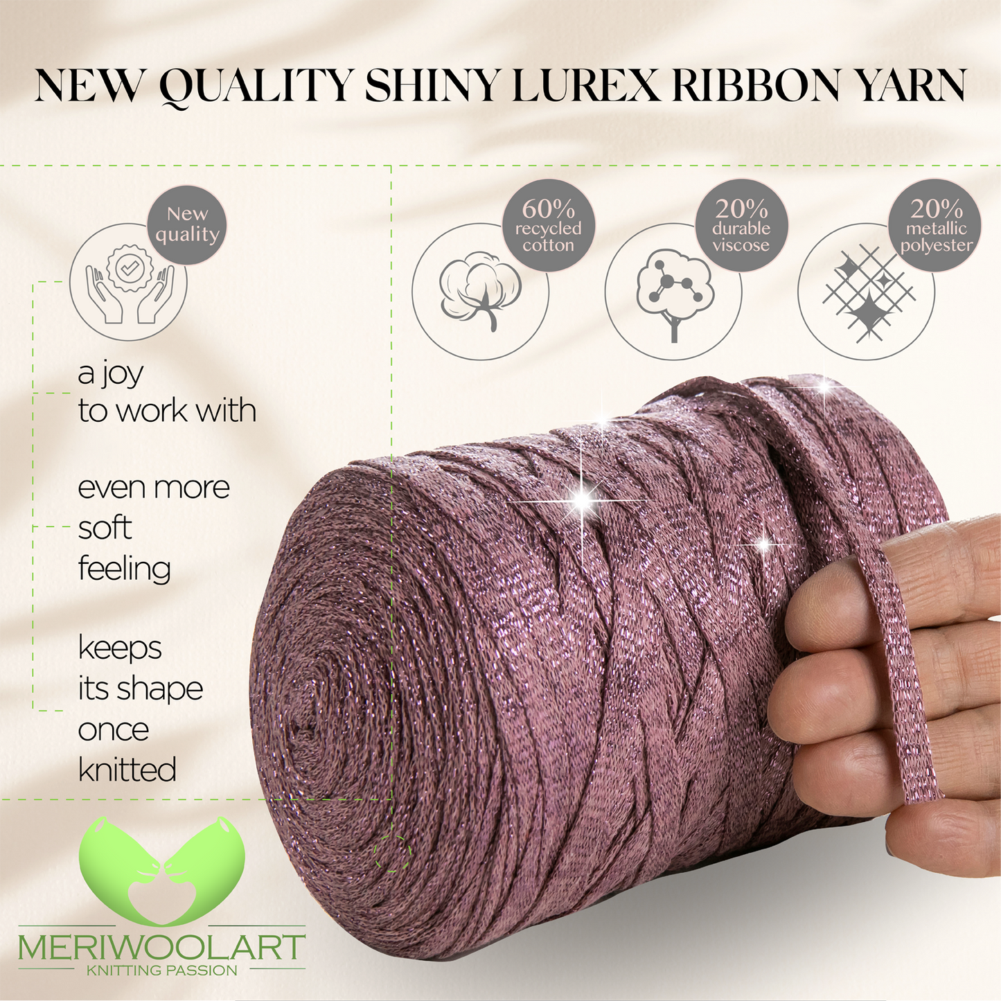 Plum Cotton Ribbon Lurex 10mm 125m