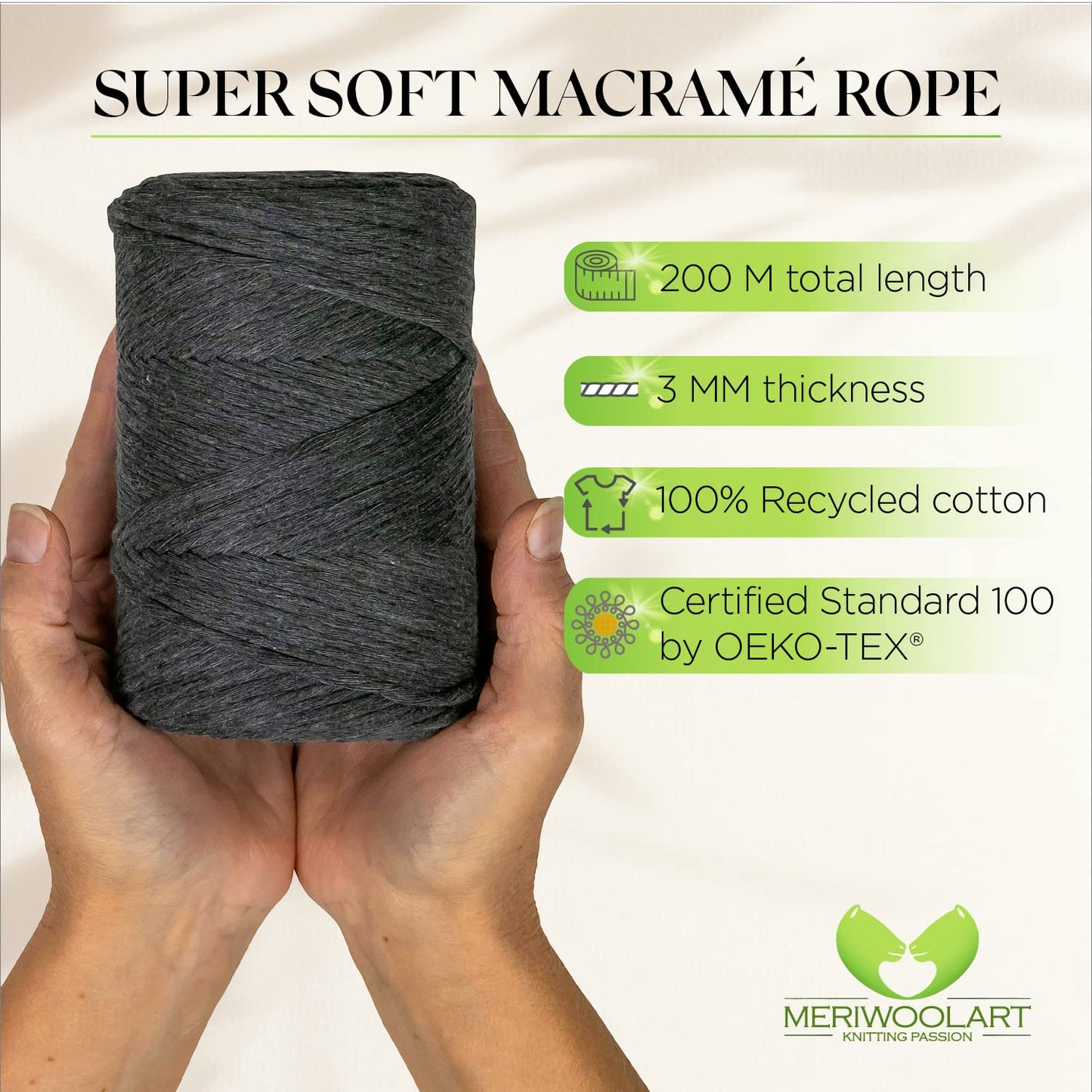 Graphite Single Twisted Macramé 3mm 200m