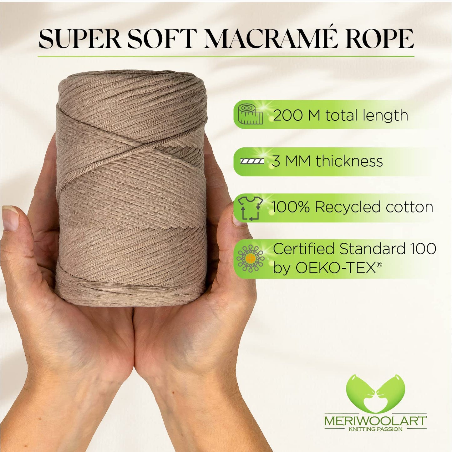 Dark Sand Single Twisted Macramé 3mm 200m