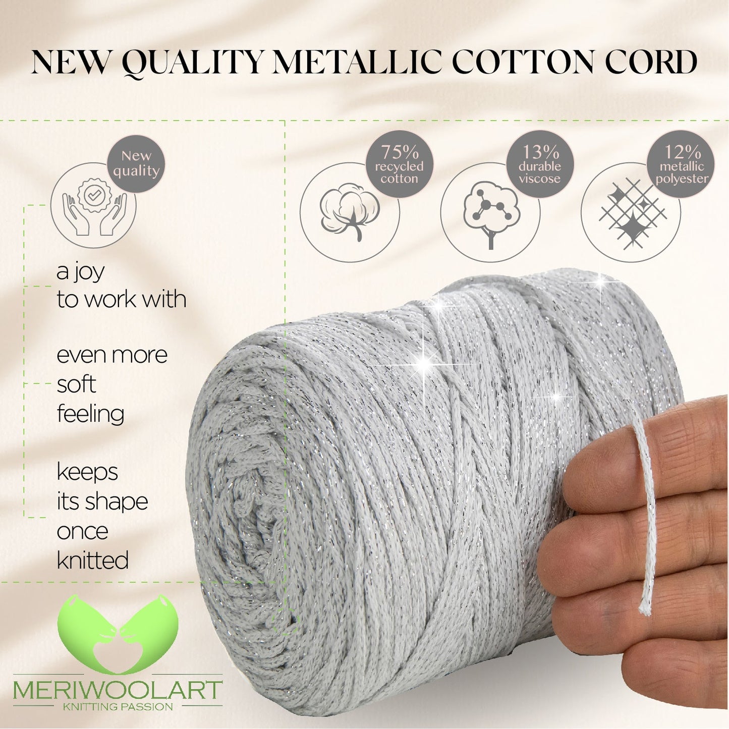 Ash Macramé Cotton Lurex 2mm 225m