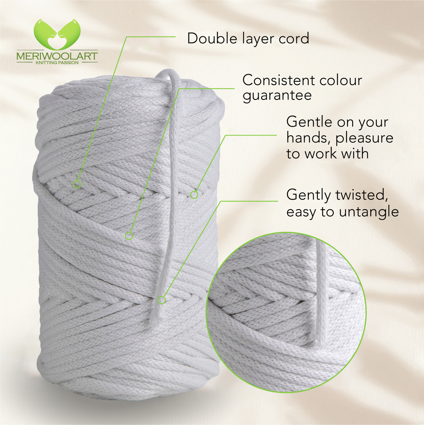White Macramé Cord 4mm 85m