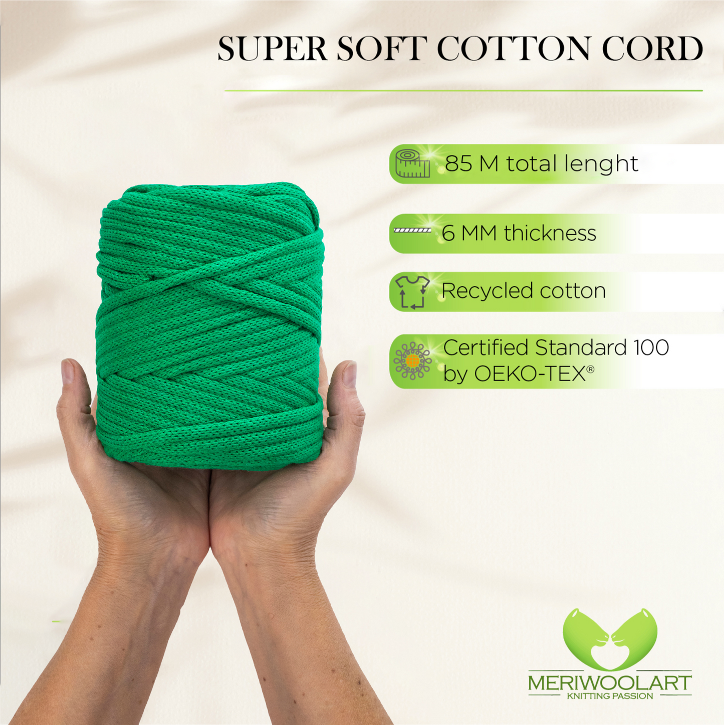 Green Macramé Cord 6mm 85m