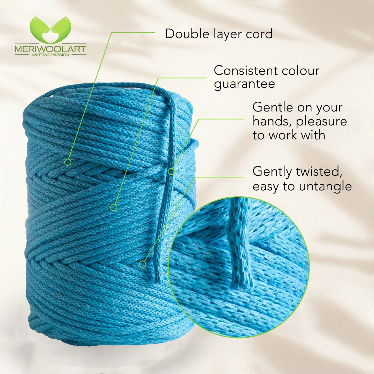 Turquoise Blue Macramé Cord 4mm 85m