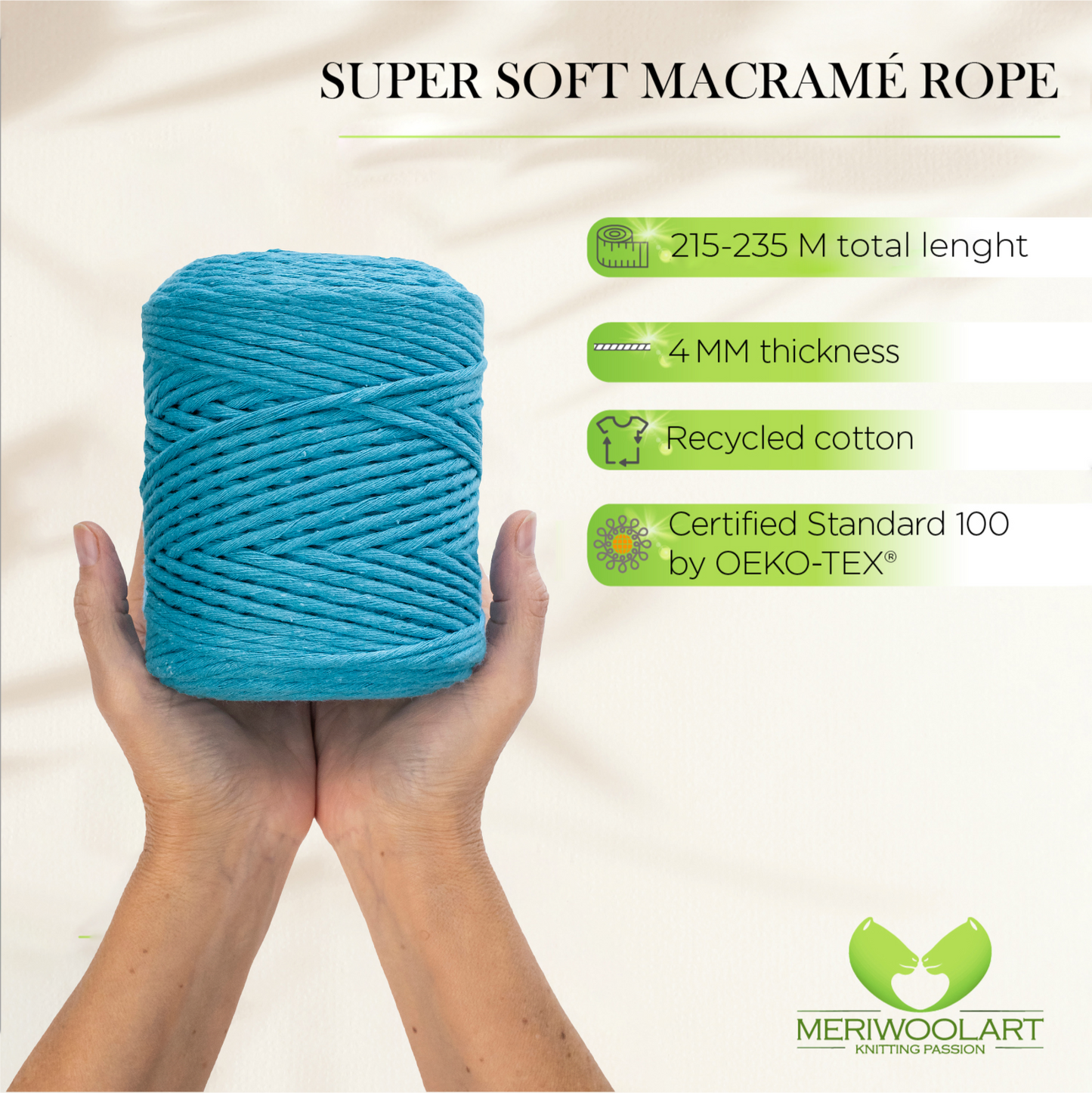 Turquoise Blue Single Twisted Macramé 4mm 225m