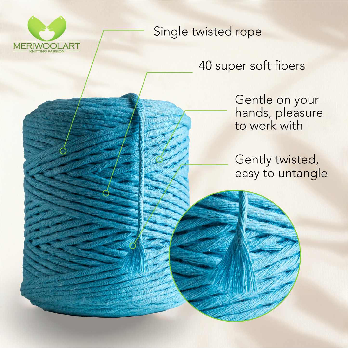 Turquoise Blue Single Twisted Macramé 4mm 225m