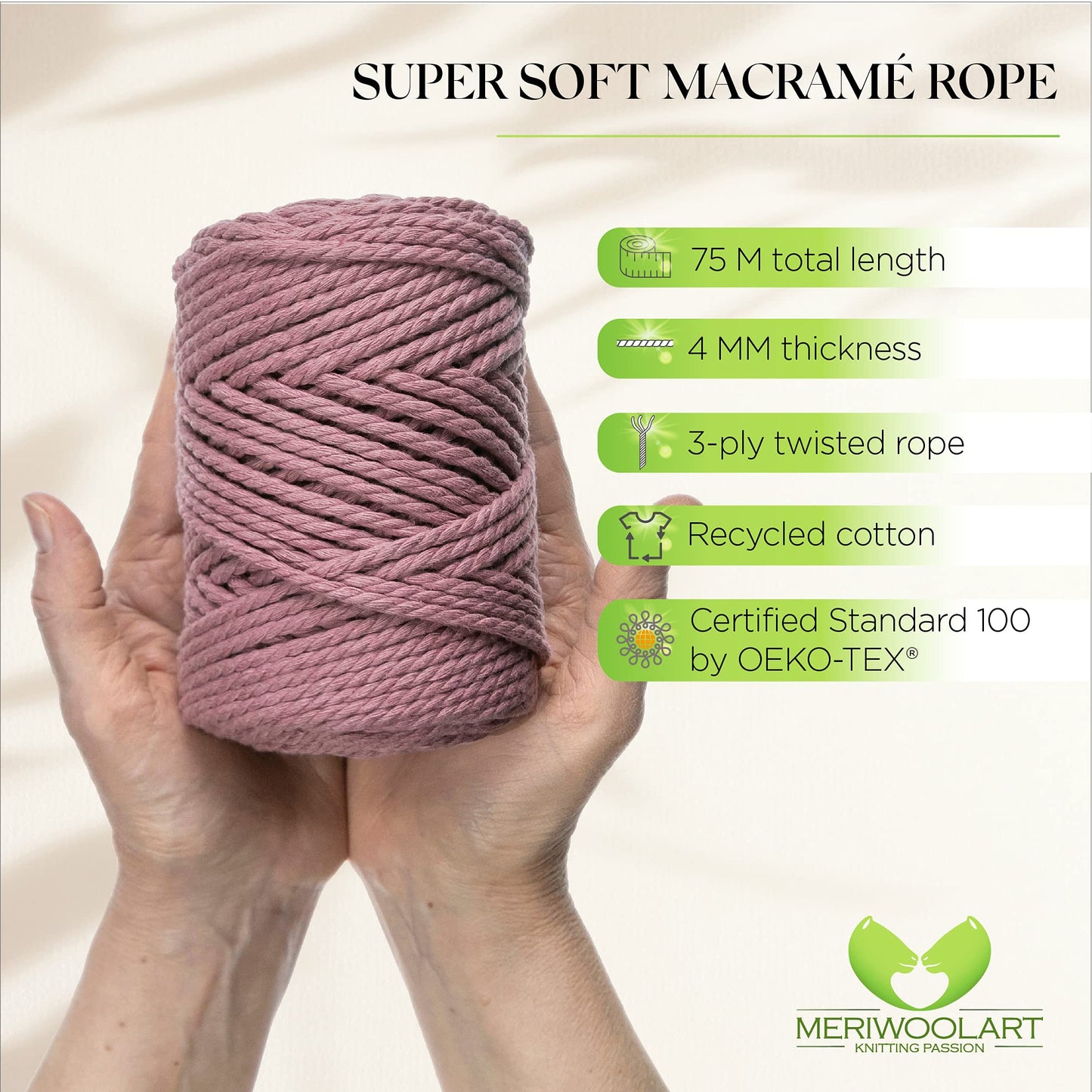 PLUM MACRAMÉ ROPE 4 MM, 75 M