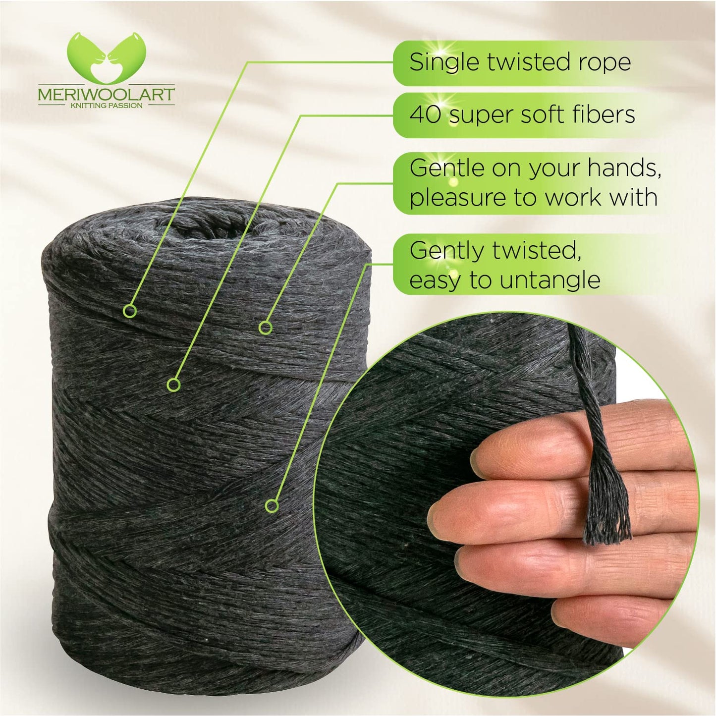 Graphite Single Twisted Macramé 3mm 200m