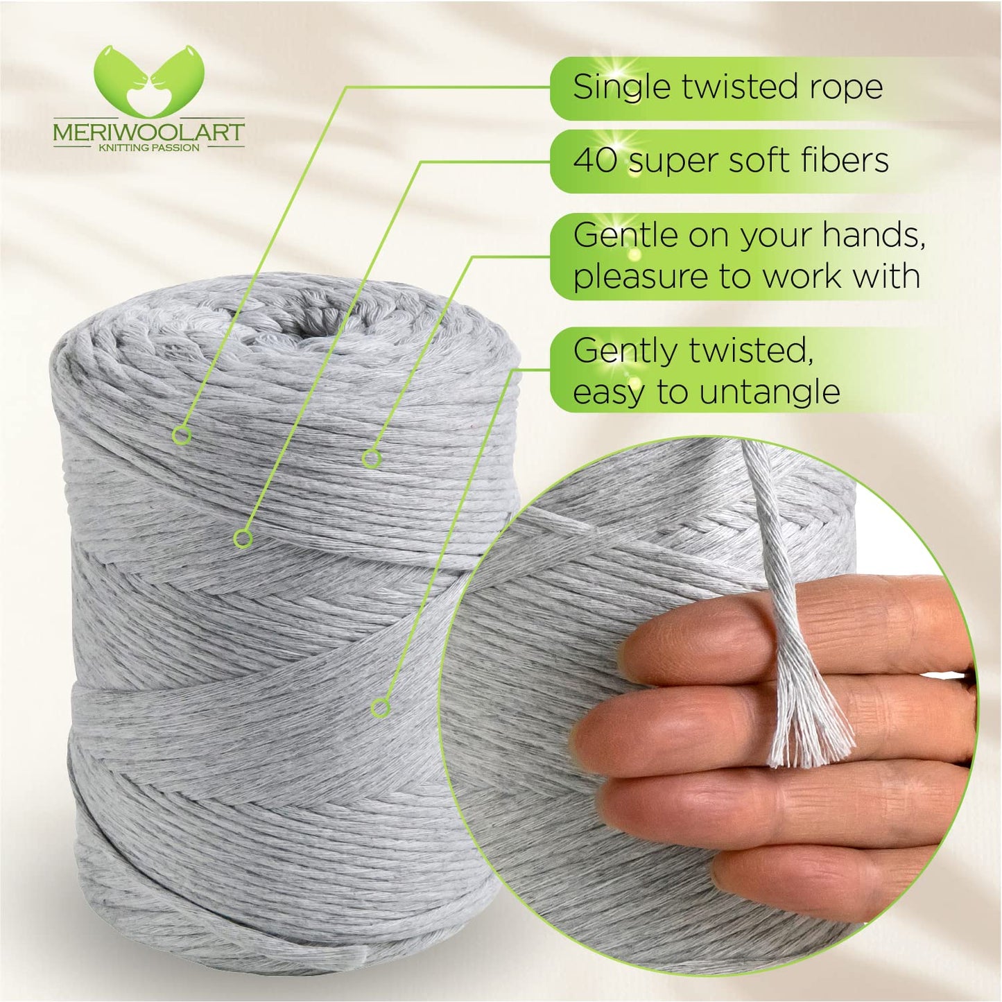 Light Gray Single Twisted Macramé 3mm 200m