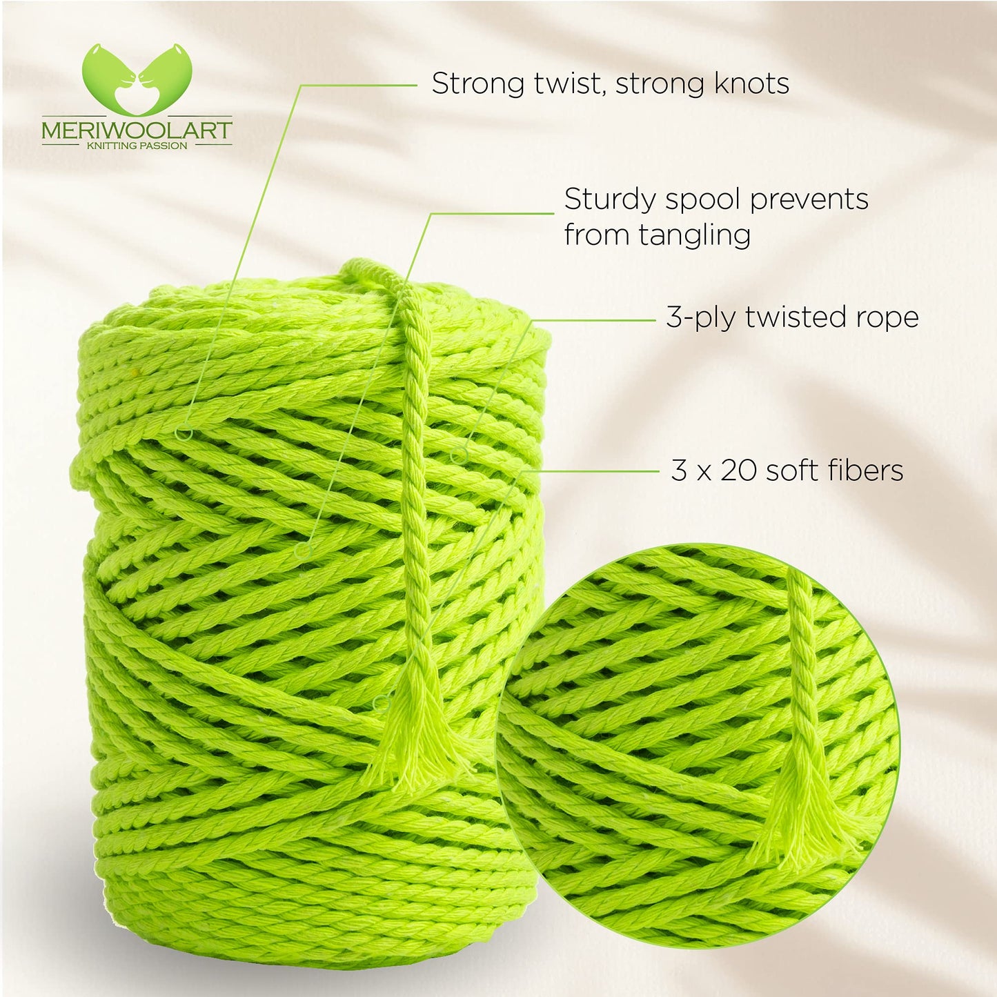 NEON YELLOW MACRAMÉ ROPE 4 MM, 75 M