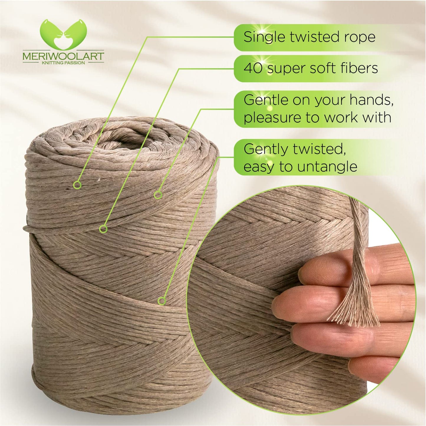 Dark Sand Single Twisted Macramé 3mm 200m