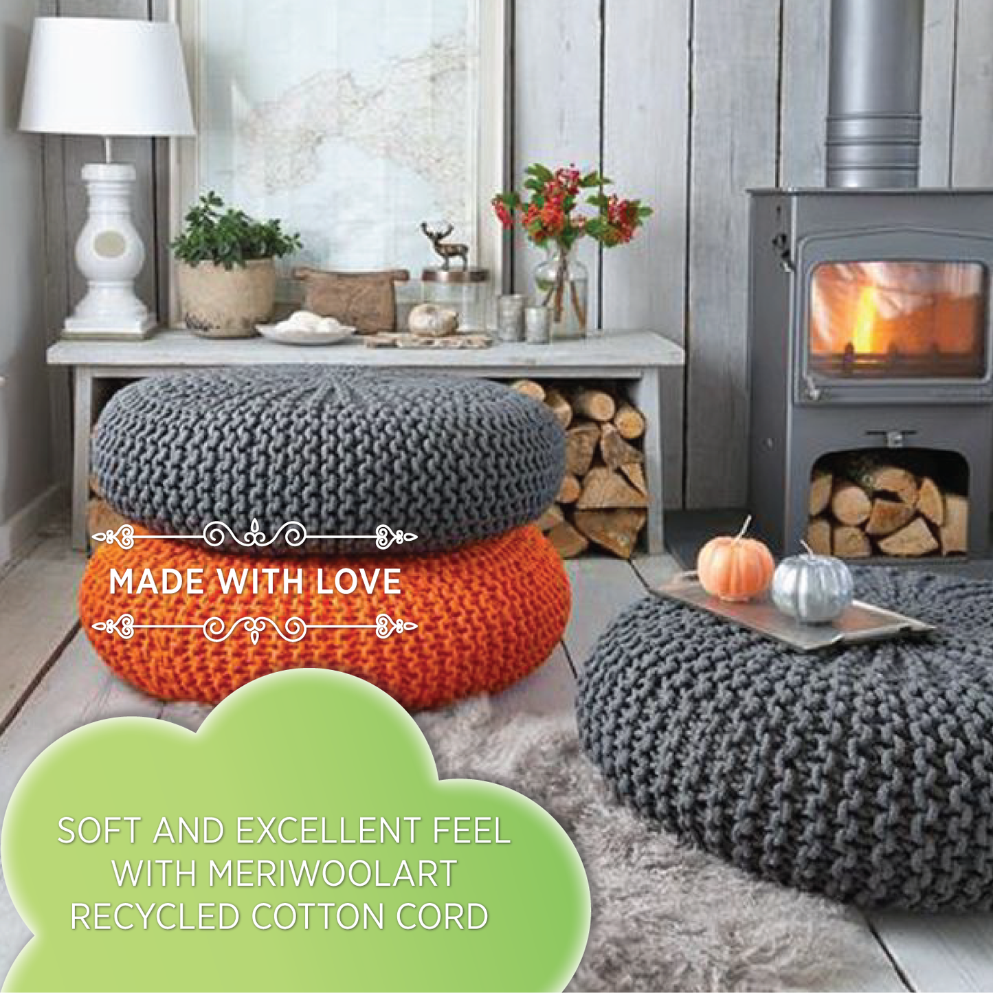 DARK GREY RECYCLED COTTON CORD 10 MM, 60 M