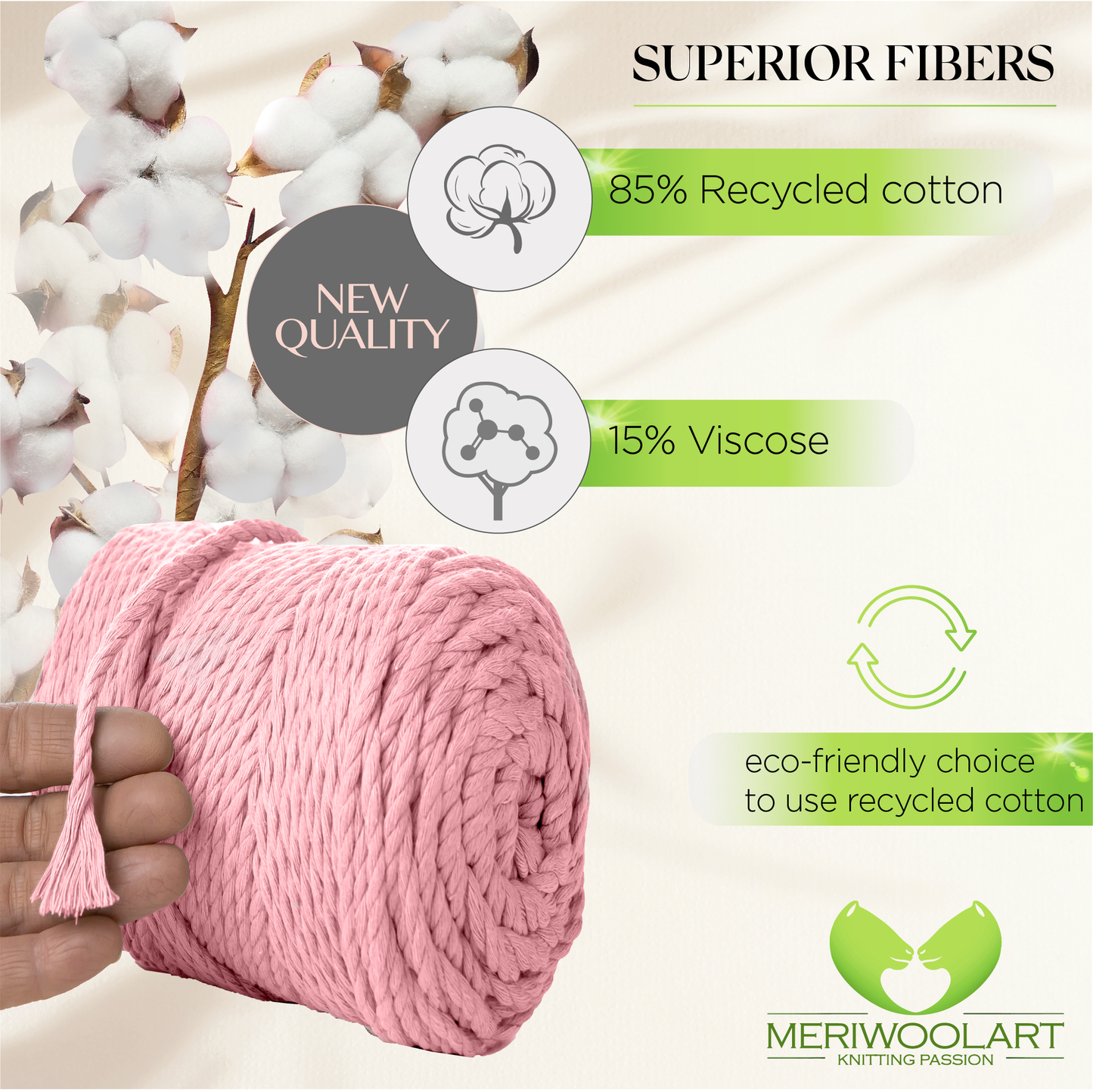 LIGHT PINK MACRAMÉ ROPE 6 MM, 100 M