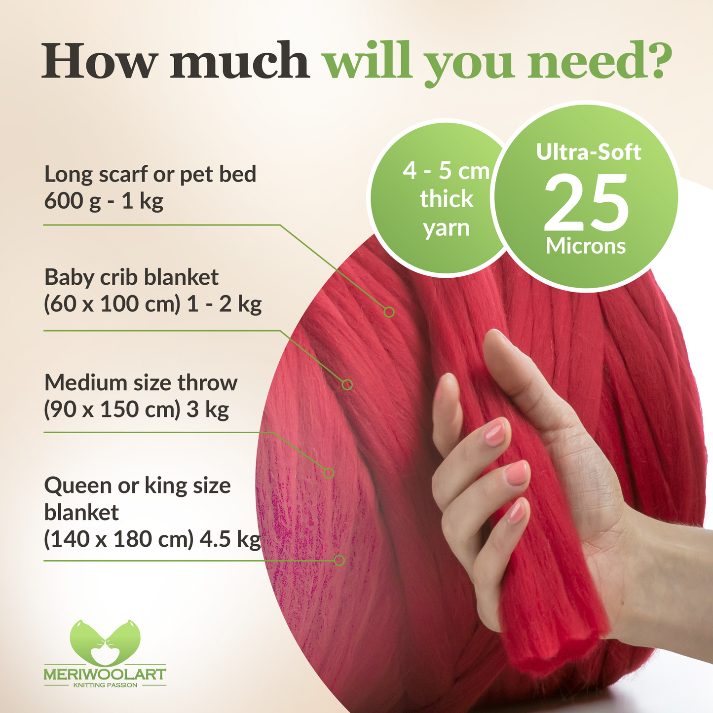 RED SUPER CHUNKY MERINO WOOL 4-5 CM, 25 MICRONS