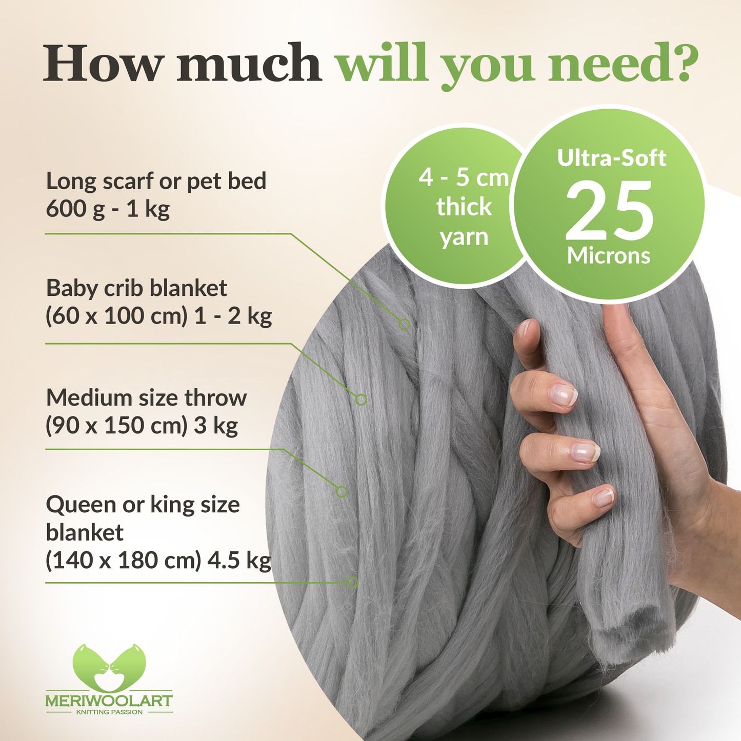 STEEL SUPER CHUNKY MERINO WOOL 4-5 CM, 25 MICRONS