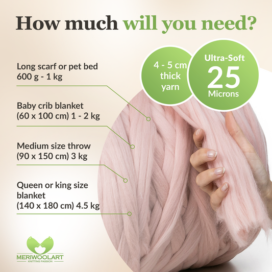 LIGHT PINK SUPER CHUNKY MERINO WOOL 4-5 CM, 25 MICRONS