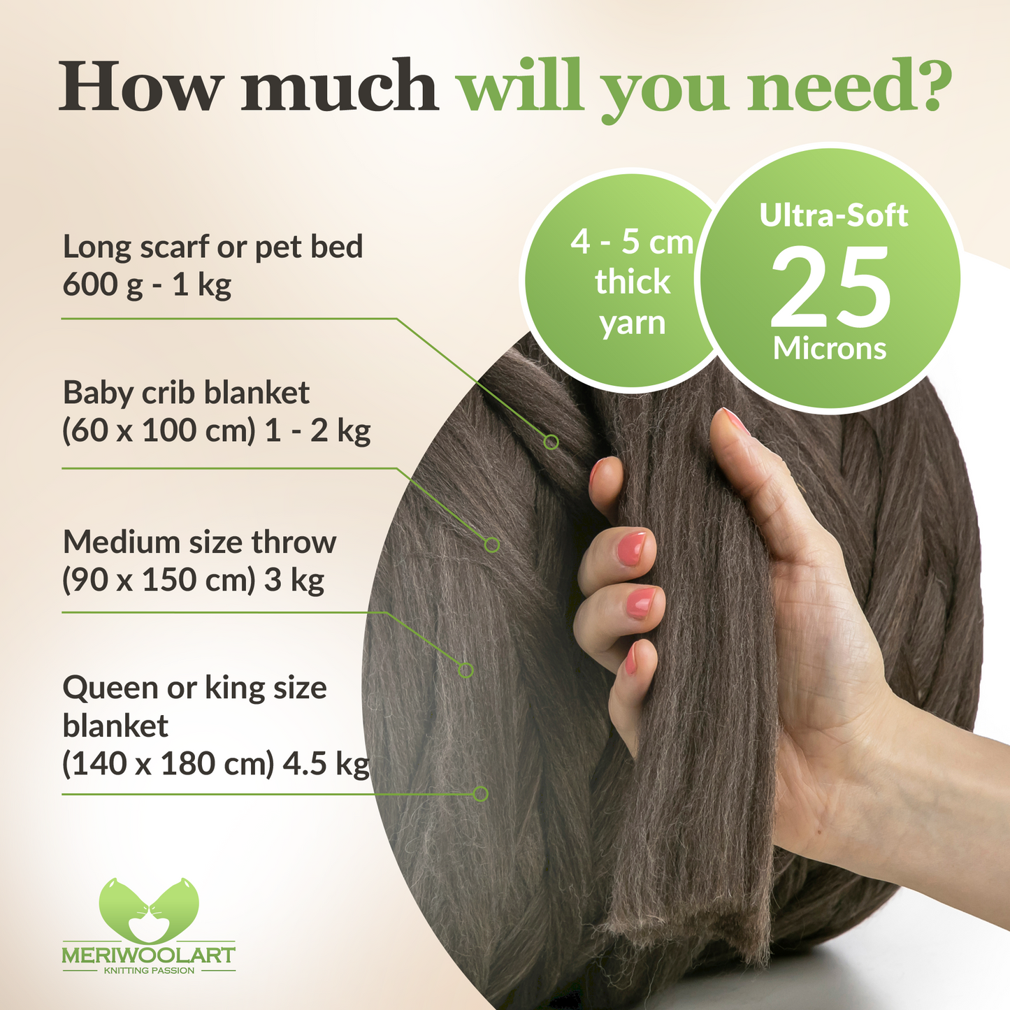 WING OF BRONZE SUPER CHUNKY MERINO WOOL 4-5 CM, 25 MICRONS