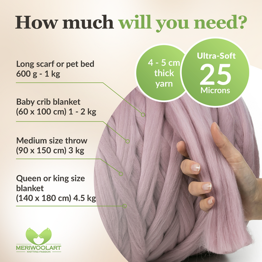 POWDER PINK SUPER CHUNKY MERINO WOOL 4-5 CM, 25 MICRONS