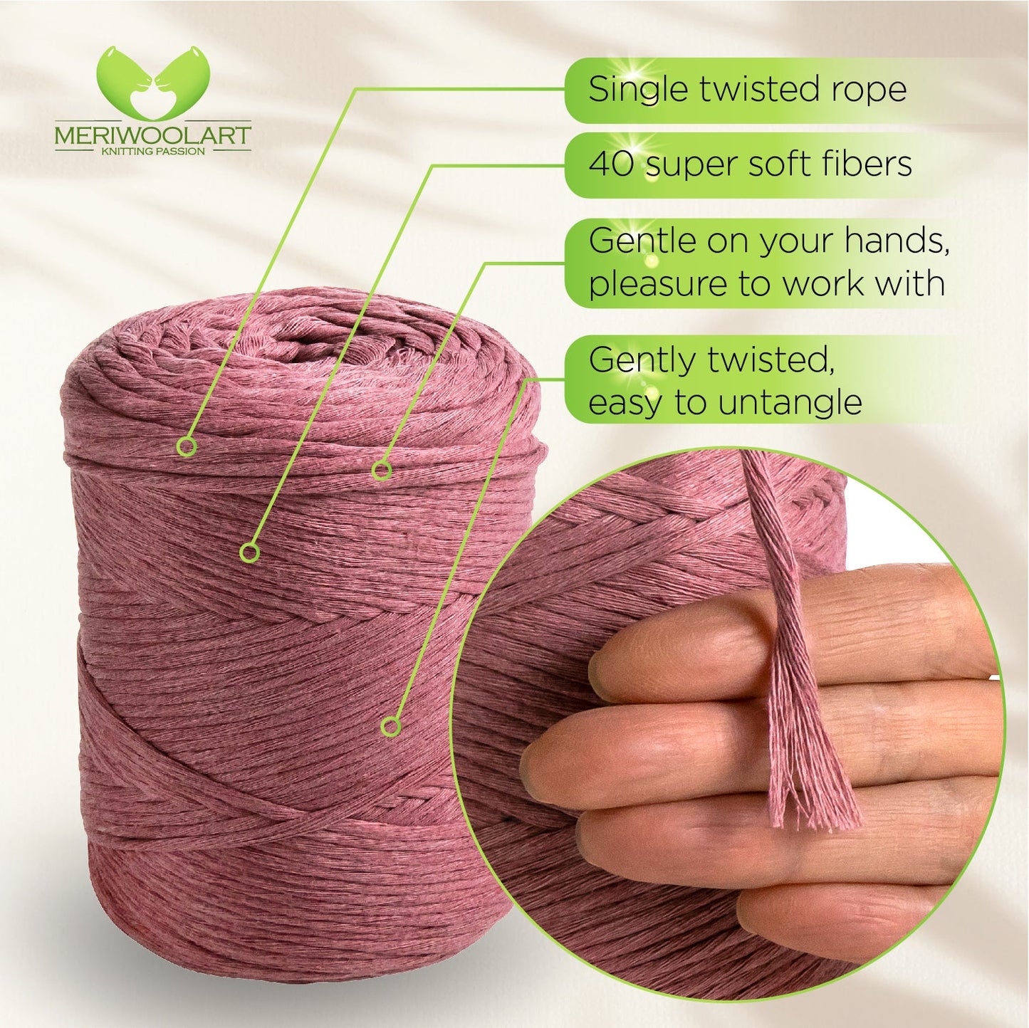 Plum Single Twisted Macramé 3mm 200m