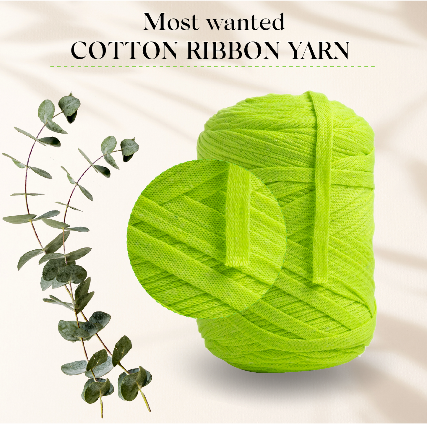 Neon Yellow Cotton Ribbon 10mm 150m