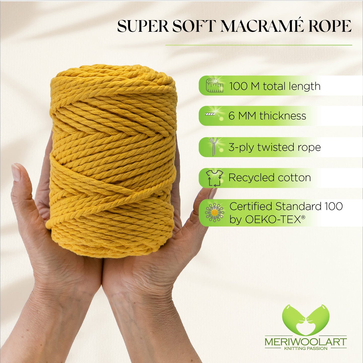 TOBACCO MACRAMÉ ROPE 6 MM, 100 M