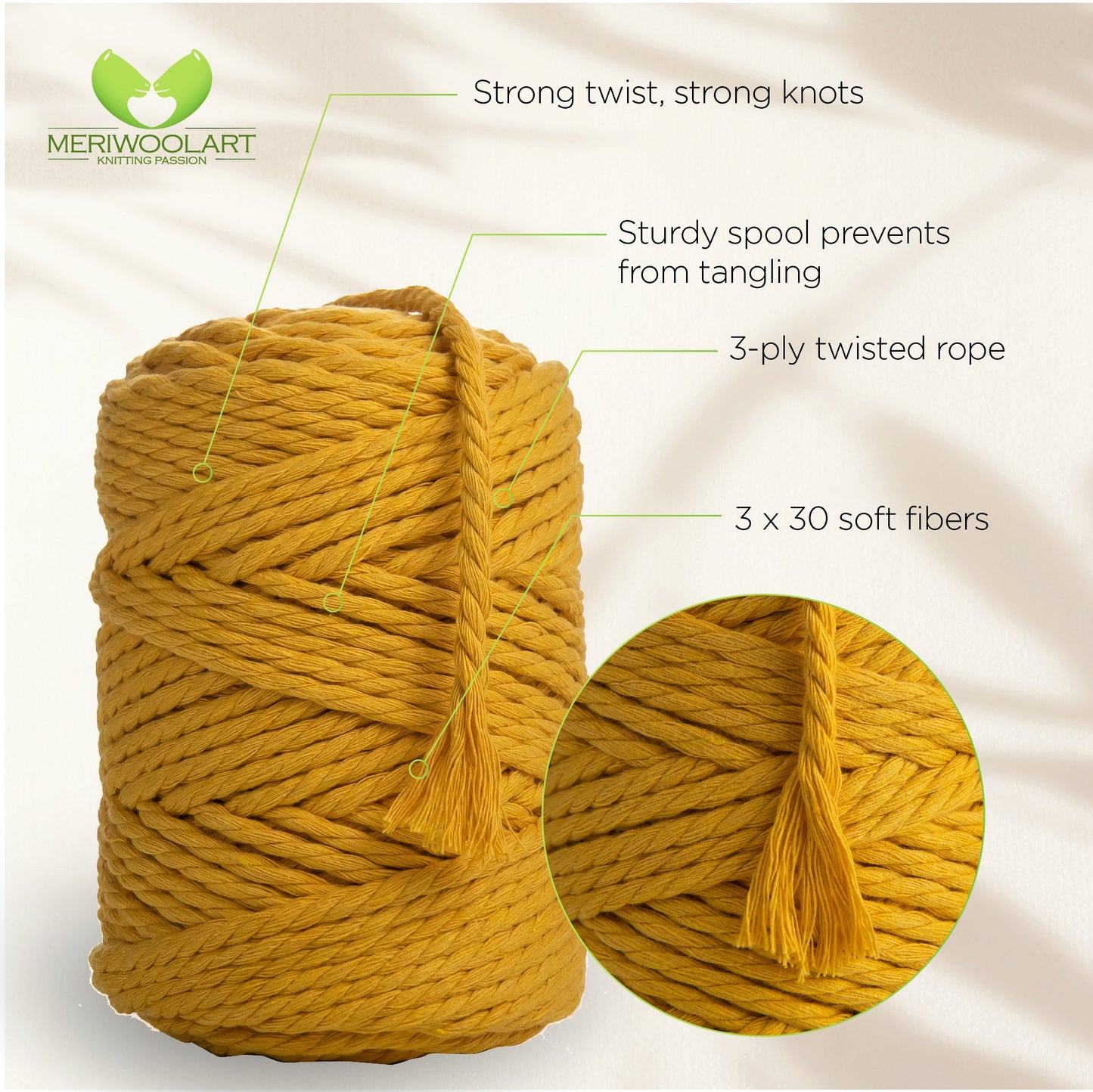 TOBACCO MACRAMÉ ROPE 6 MM, 100 M