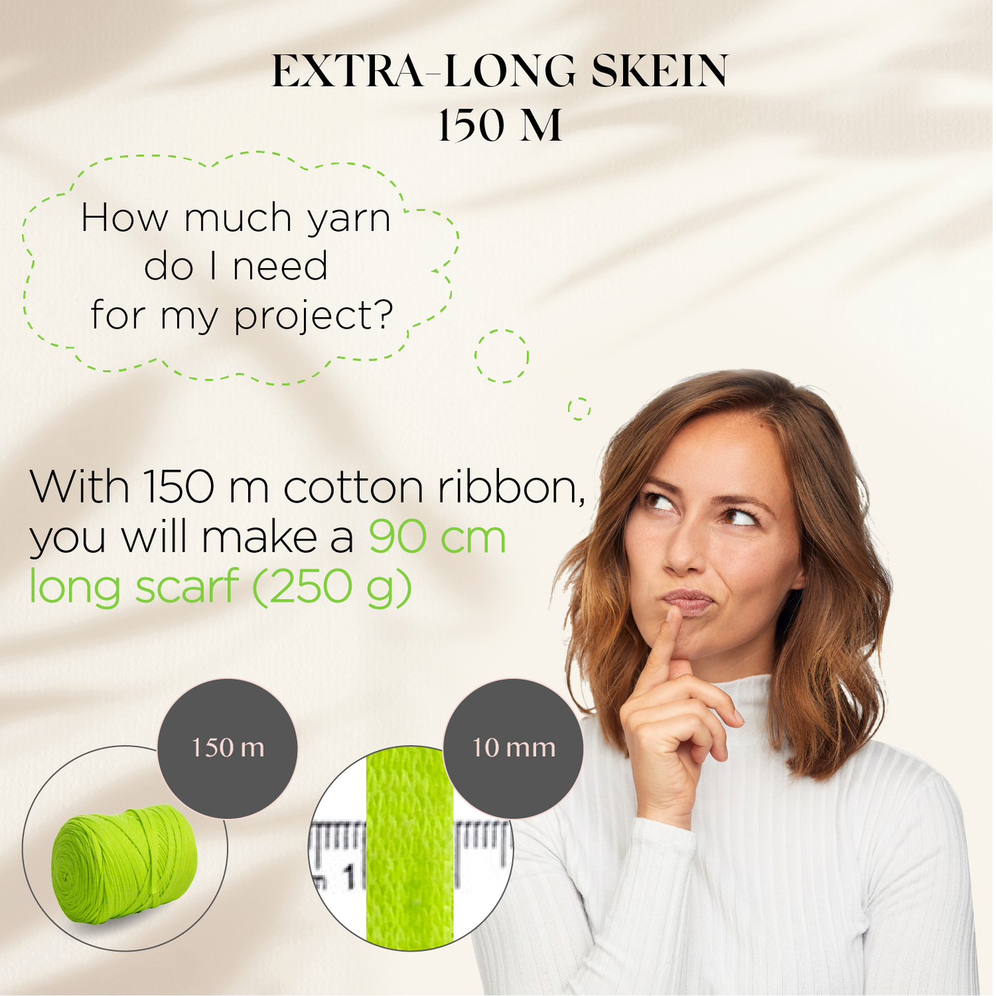 Neon Yellow Cotton Ribbon 10mm 150m