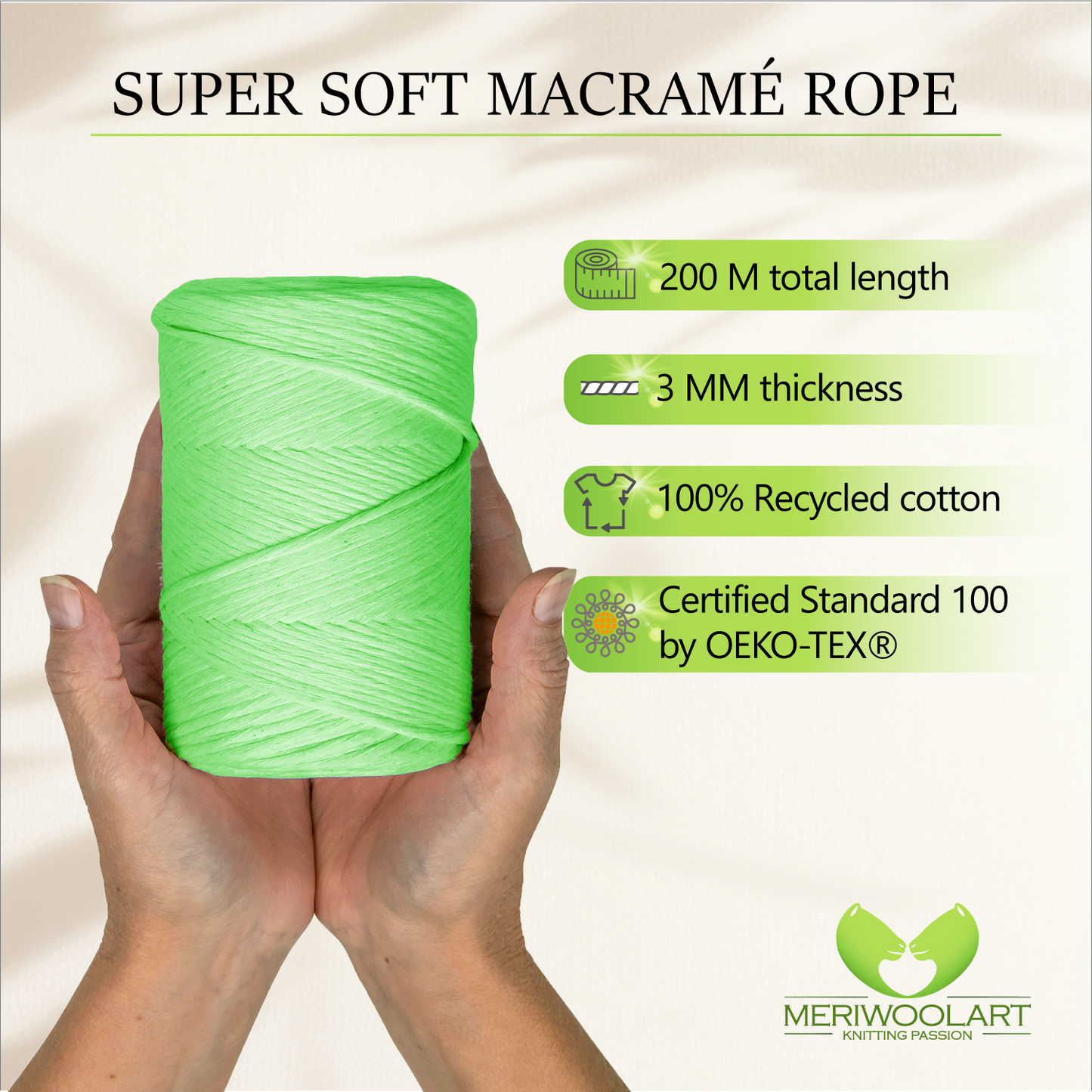 Light Green Single Twisted Macramé 3mm 200m