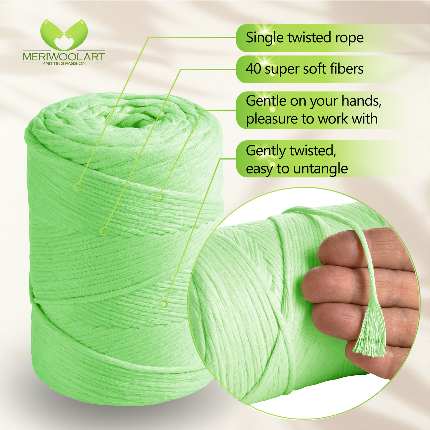 Light Green Single Twisted Macramé 3mm 200m