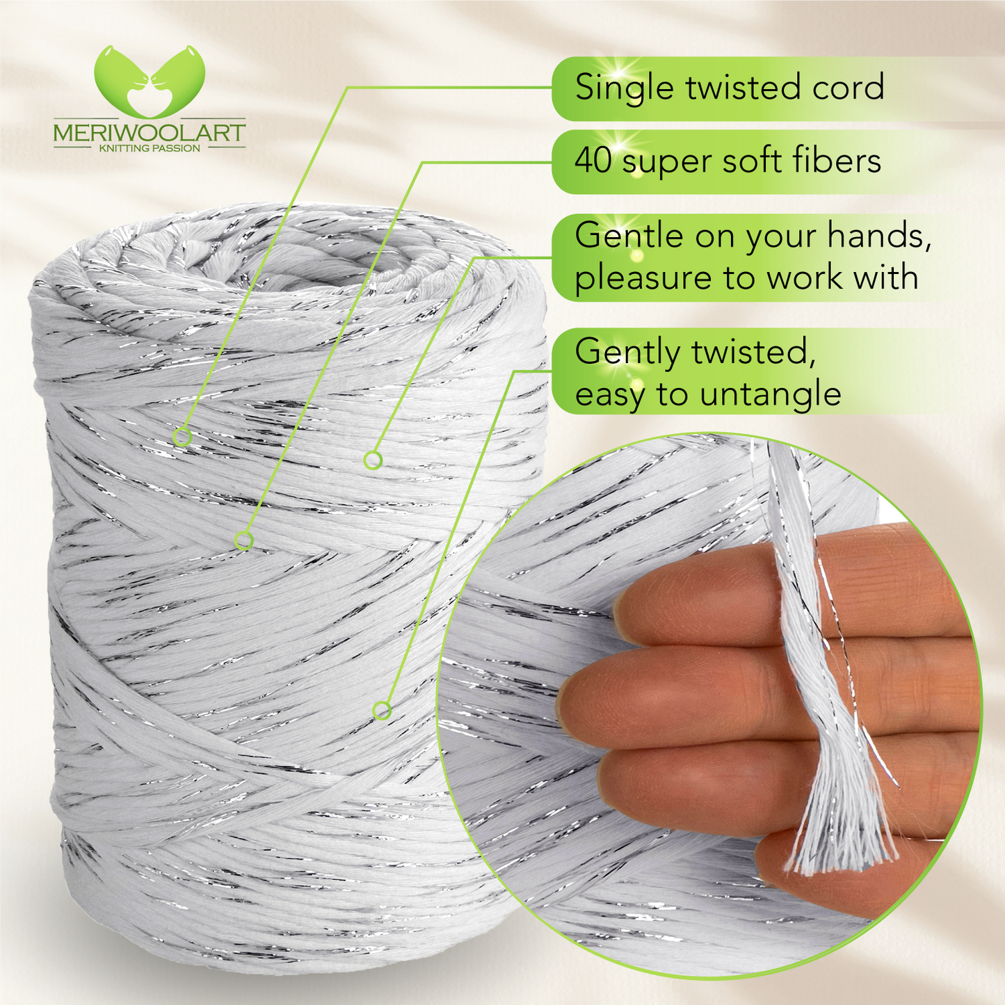 White Lurex Single Twisted Macramé 3mm 200m