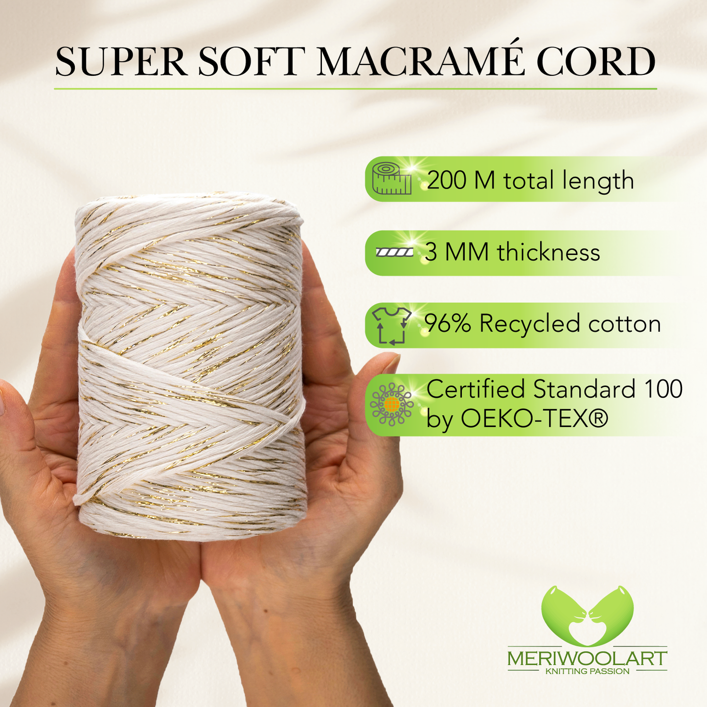 Natural Lurex Single Twisted Macramé 3mm 200m