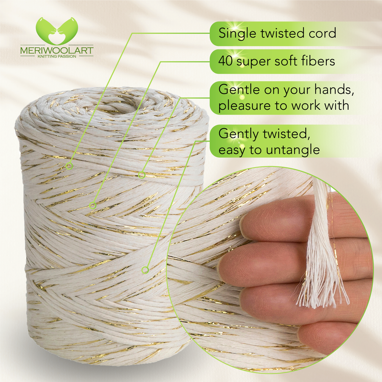 Natural Lurex Single Twisted Macramé 3mm 200m