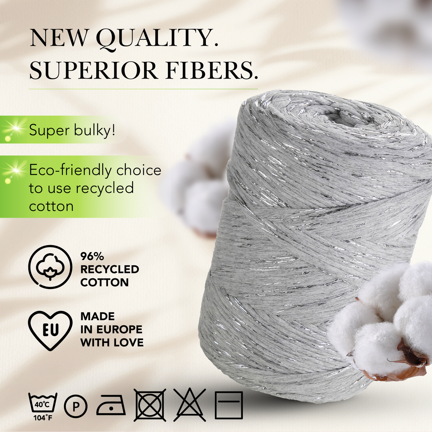 Light Gray Lurex Single Twisted Macramé 3mm 200m