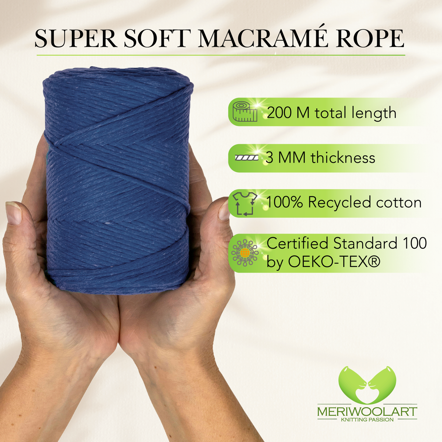 Dark Blue Single Twisted Macramé 3mm 200m