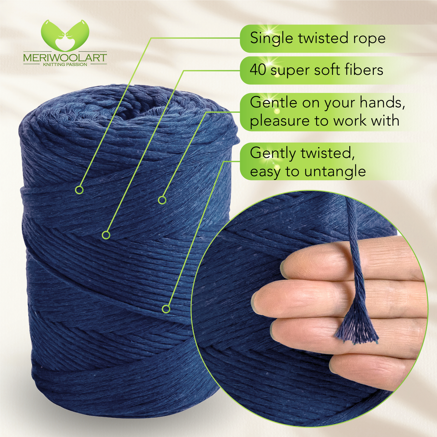 Dark Blue Single Twisted Macramé 3mm 200m