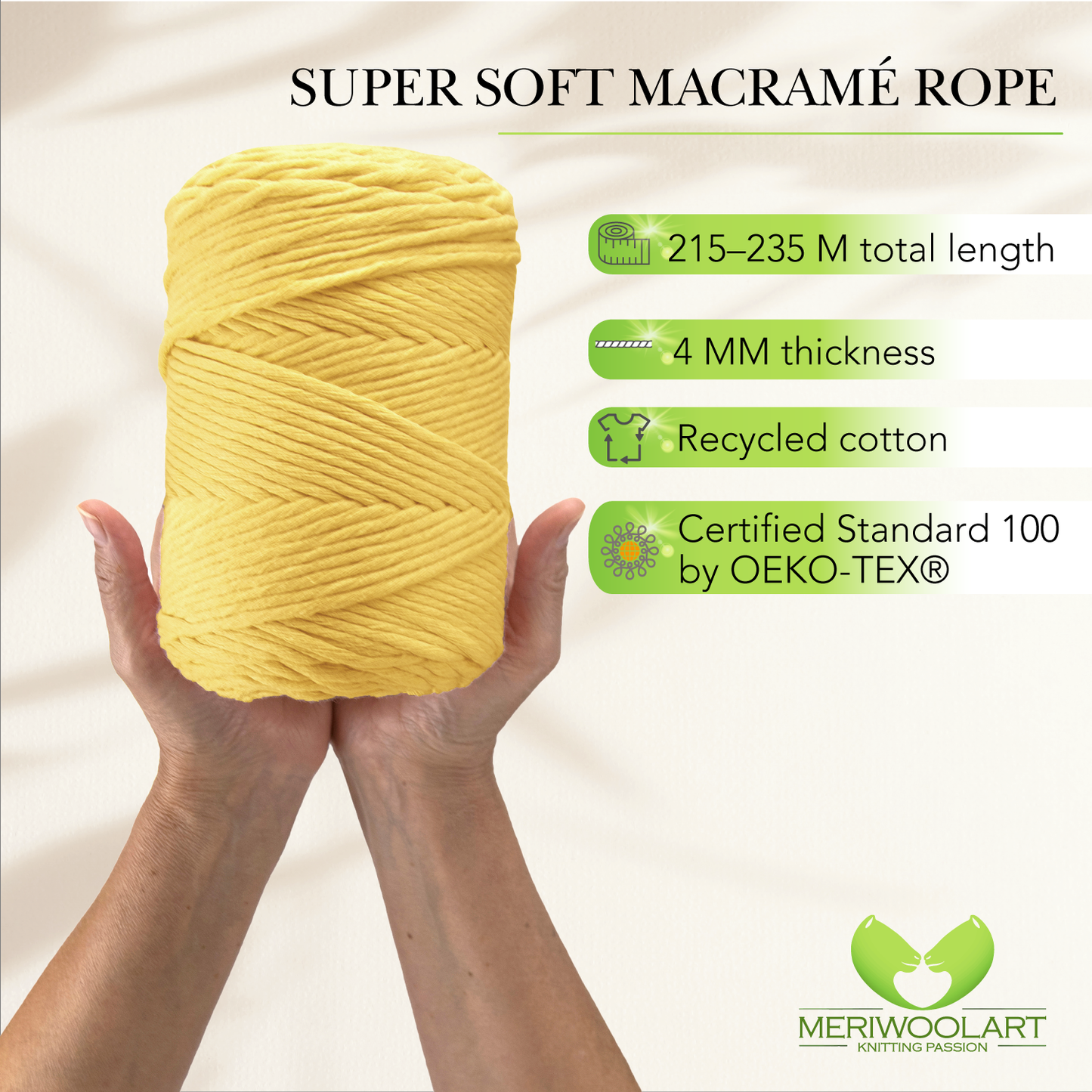 Yellow Single Twisted Macramé 4mm 225m