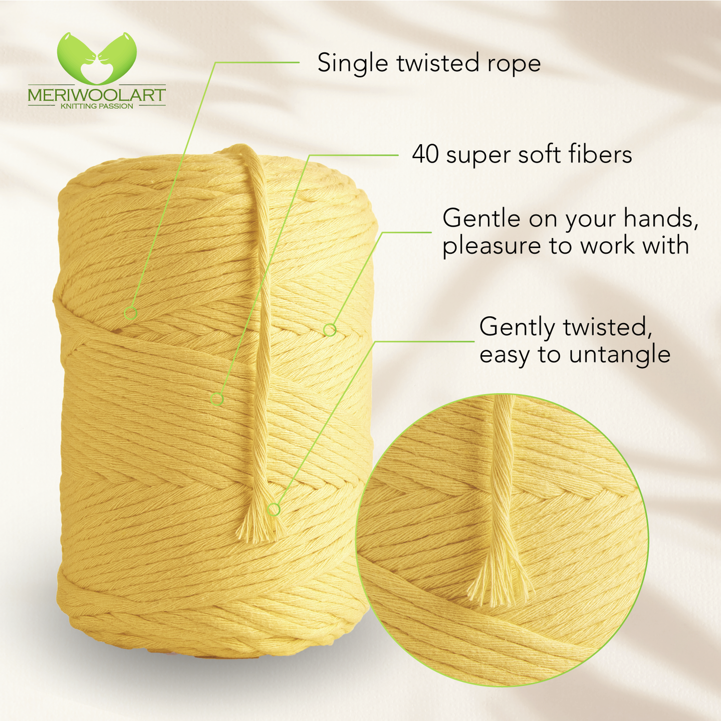 Yellow Single Twisted Macramé 4mm 225m