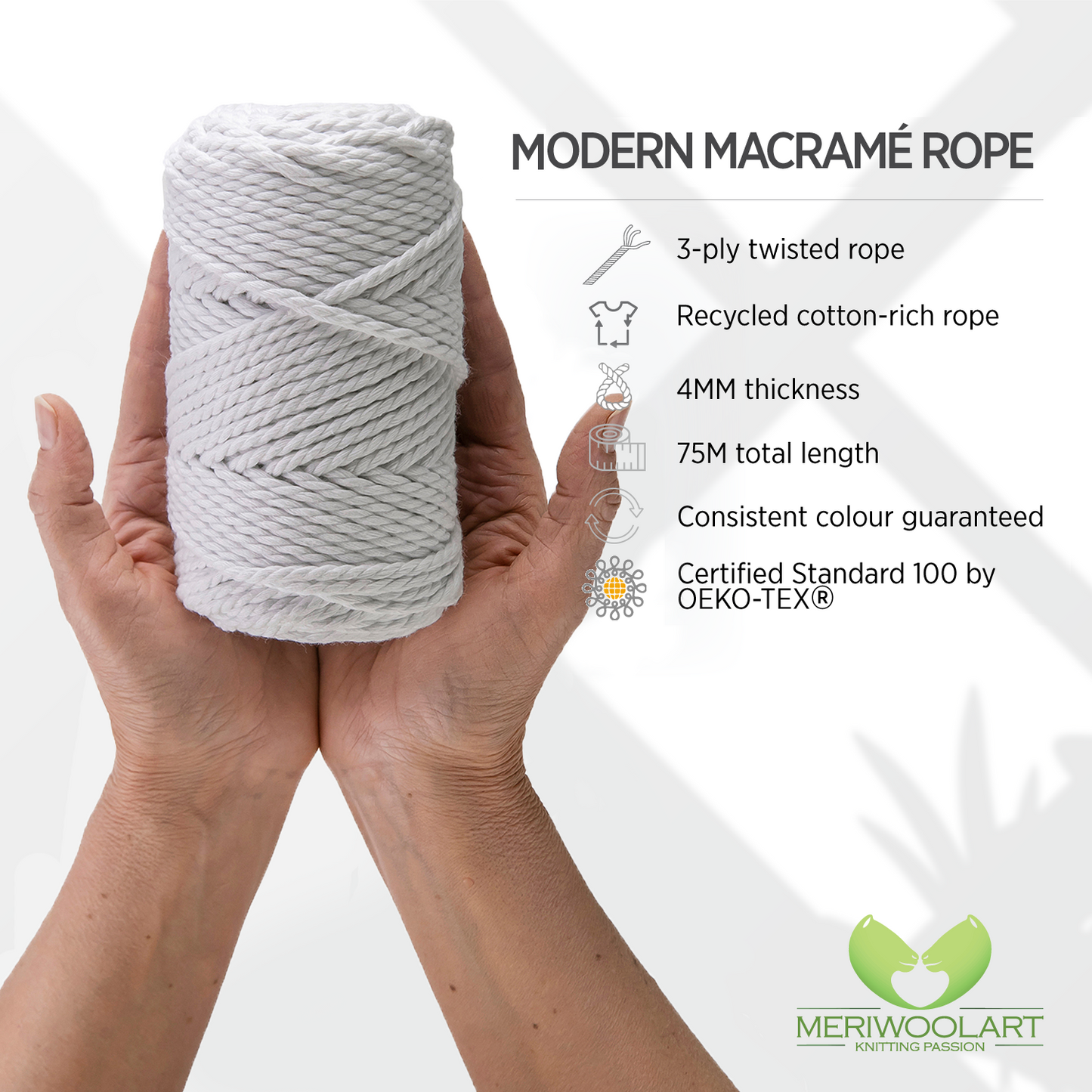 WHITE MACRAMÉ ROPE 4 MM, 75 M