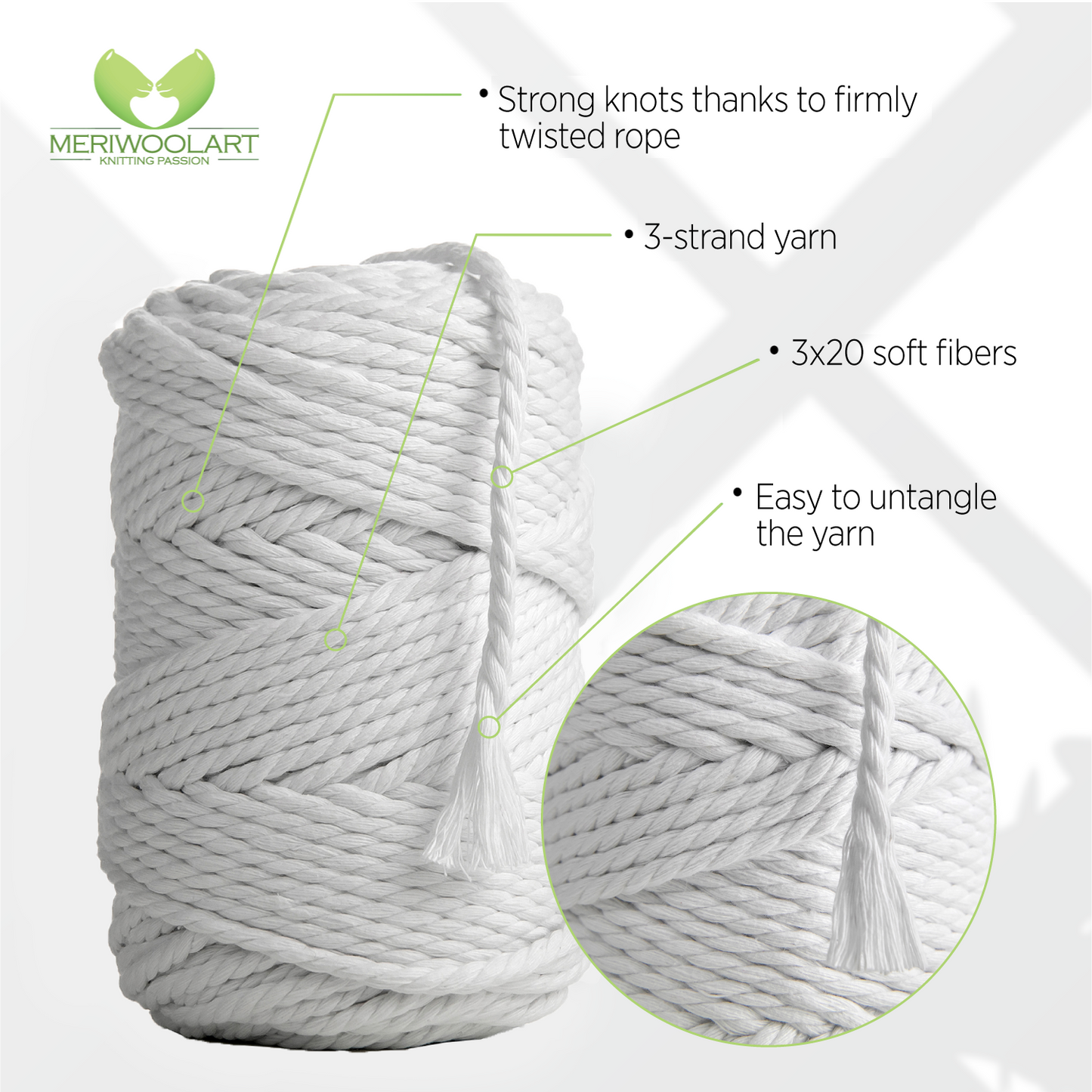 WHITE MACRAMÉ ROPE 4 MM, 75 M