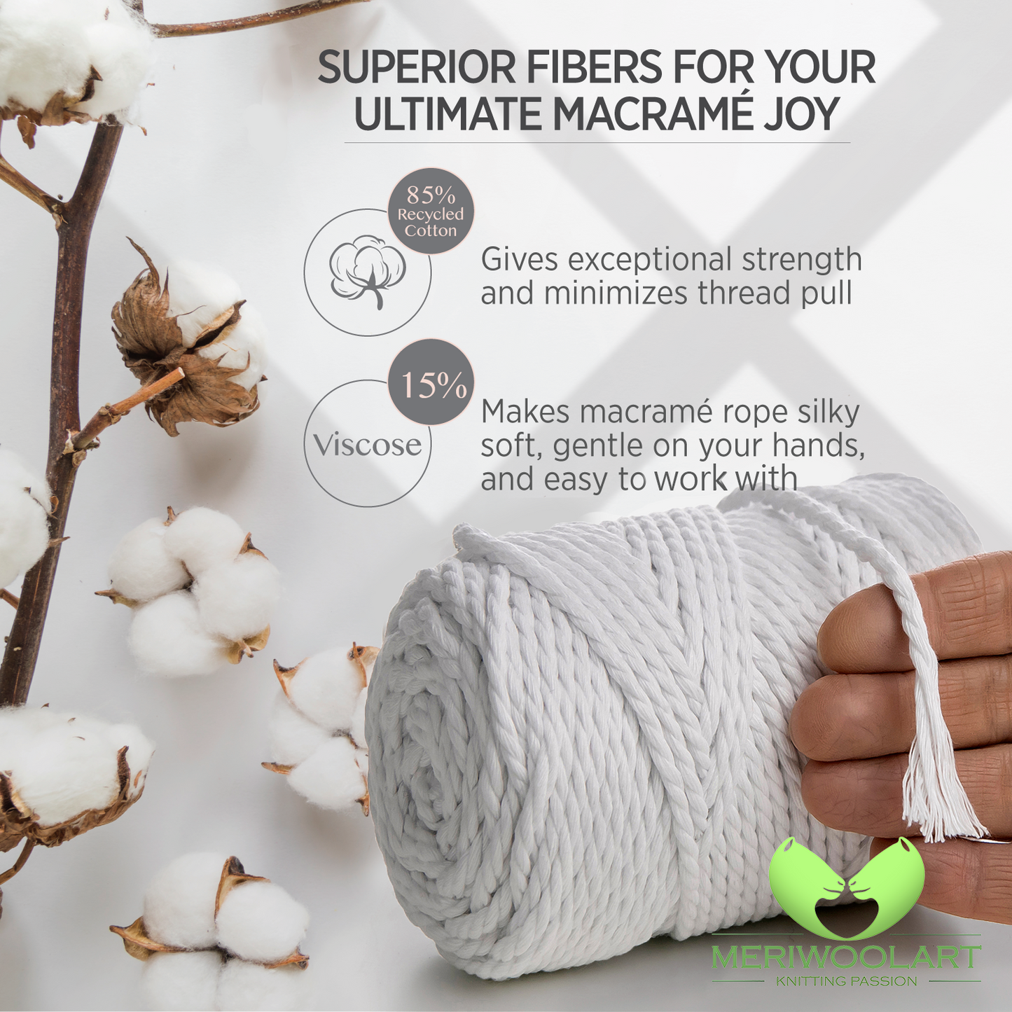 WHITE MACRAMÉ ROPE 4 MM, 75 M