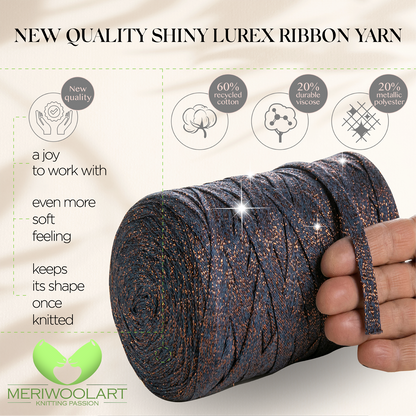 Blue Cotton Ribbon Lurex 10mm 125m