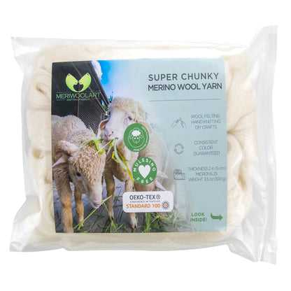 WHITE SUPER CHUNKY MERINO WOOL 4-5 CM, 25 MICRONS