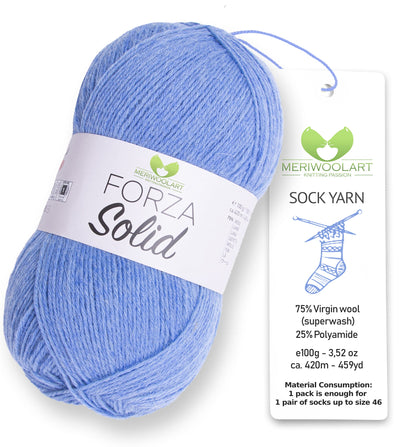 FORZA SOLID Blue-4617 WOOL SOCK YARN 100g 420m