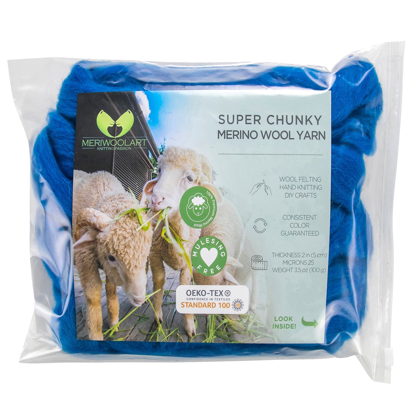 TURQUOISE MELANGE SUPER CHUNKY MERINO WOOL 4-5 CM, 25 MICRONS