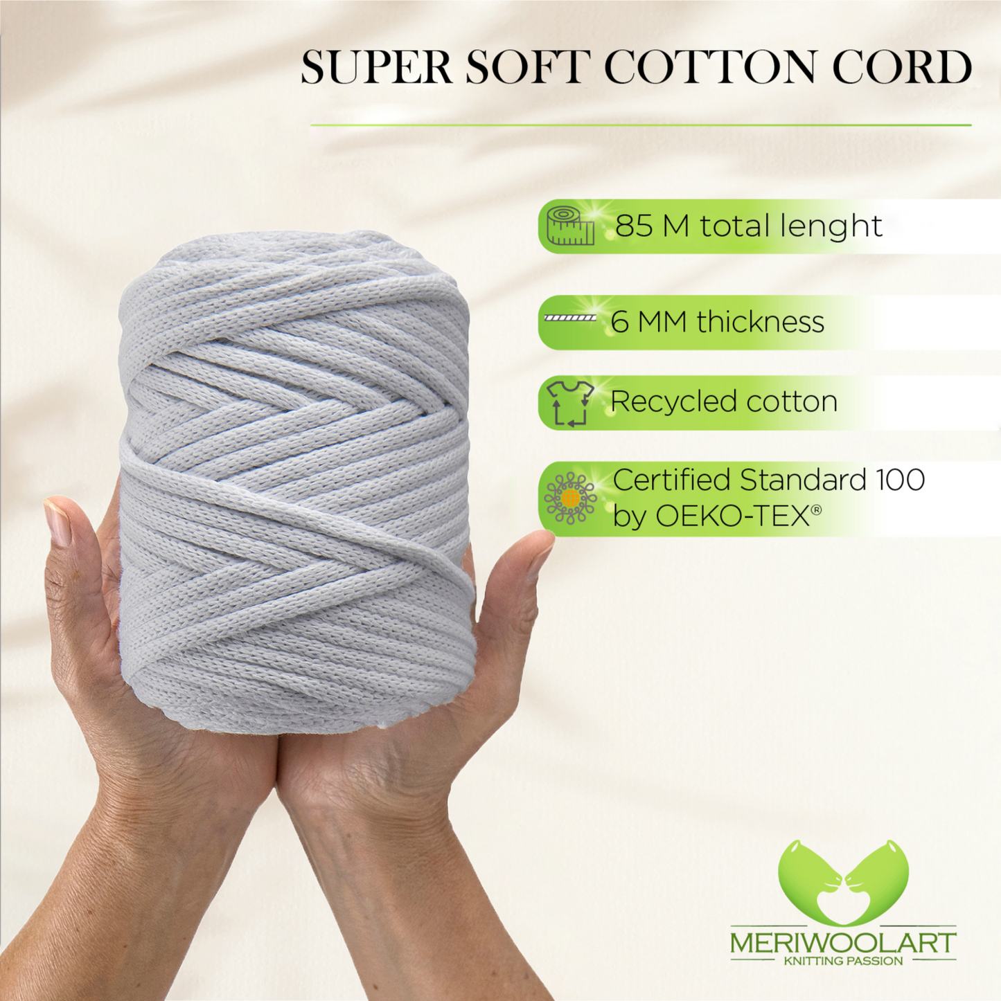 White Macramé Cord 6mm 85m