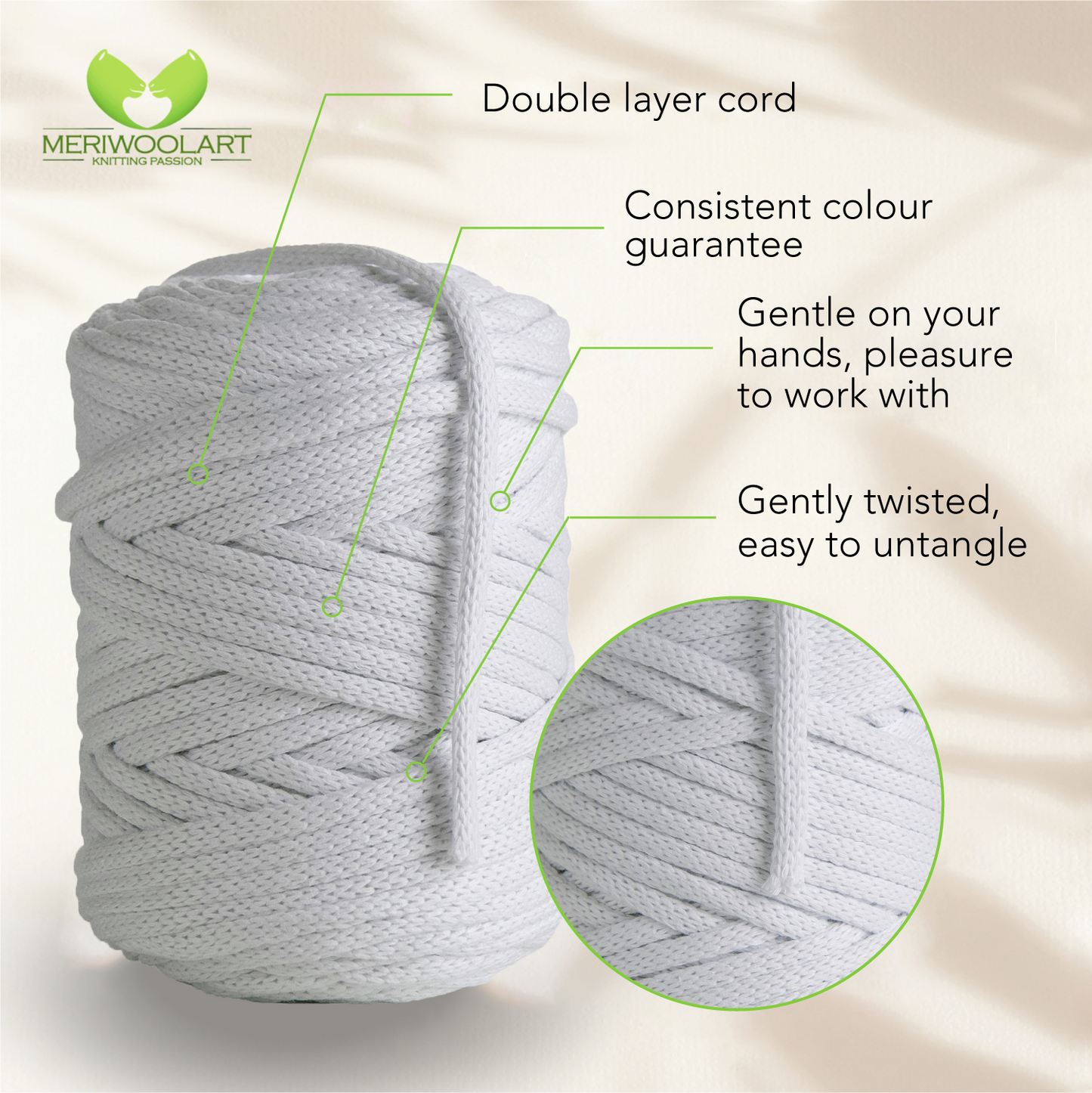 White Macramé Cord 6mm 85m