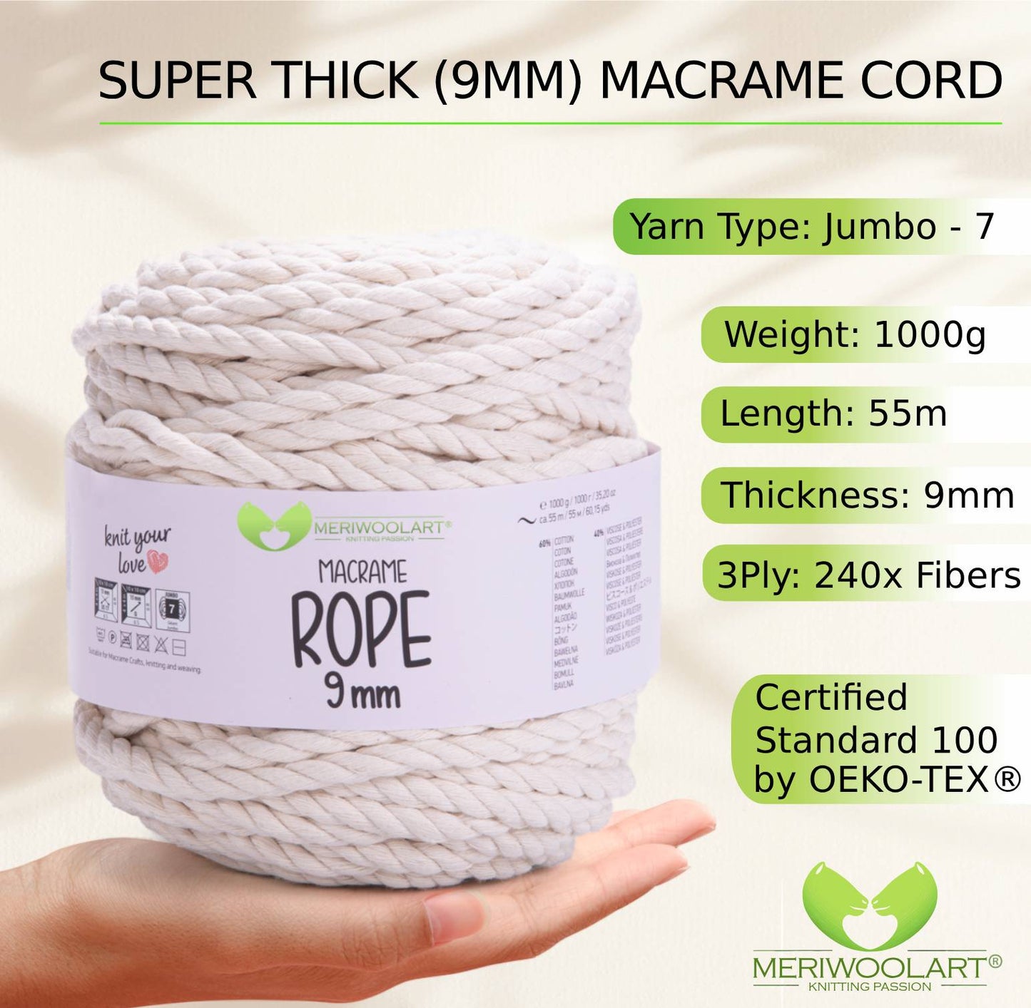 Natural MACRAMÉ ROPE 9MM 55M