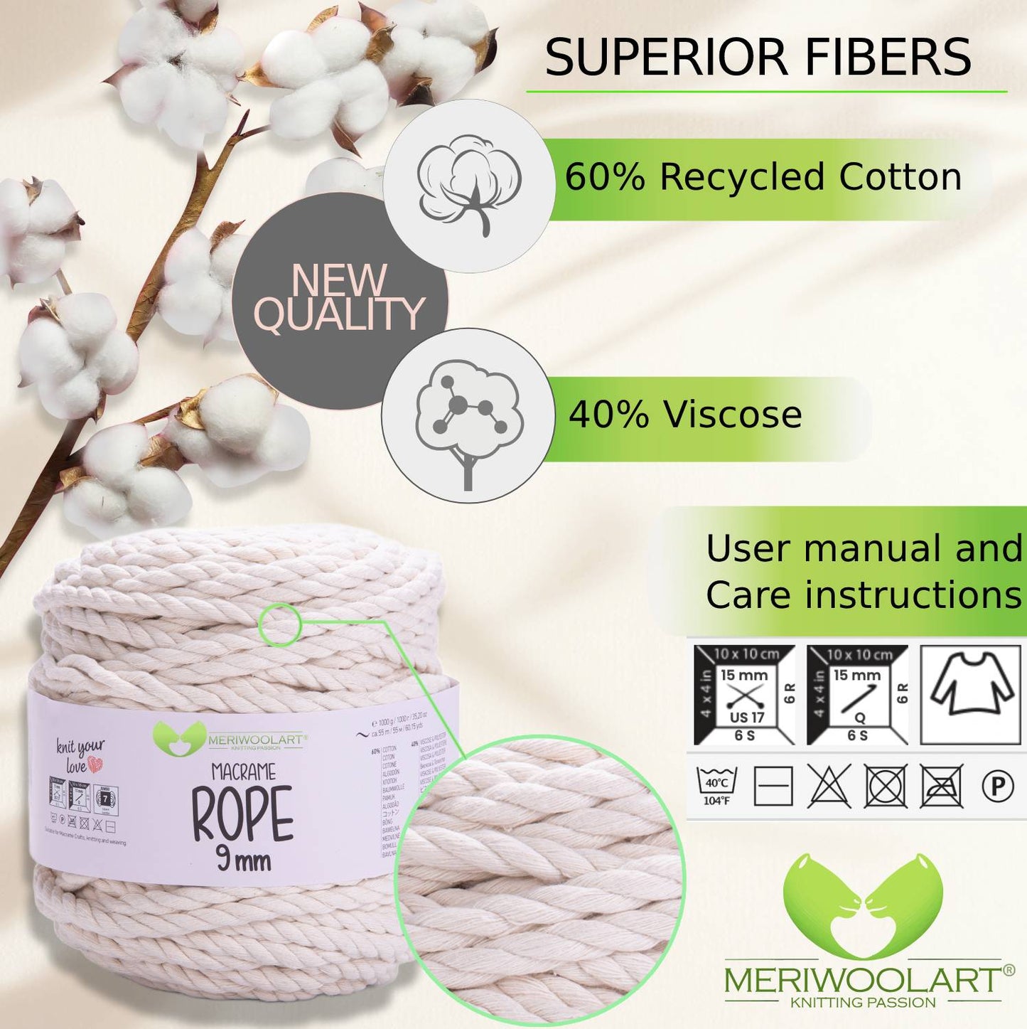 Natural MACRAMÉ ROPE 9MM 55M