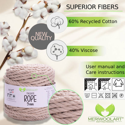 Graphite MACRAMÉ ROPE 9MM 55M